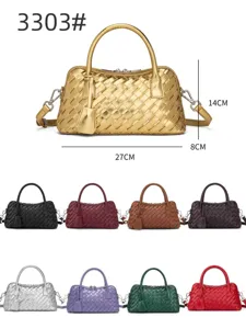 Geflochtene Handtasche aus Leder mit Henkel und Schultergurt, elegante Damen Umhängetasche.