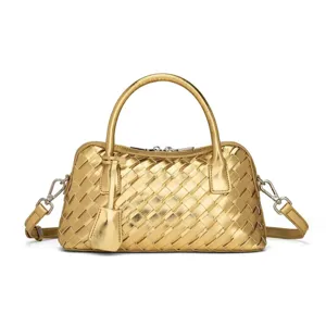 Elegante goldene geflochtene Damen Handtasche Umhängetasche Schultertasche für den Alltag
