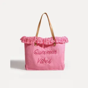 Bolso Tote de Lona de Gran Capacidad Mujer Casual Hombro Bolso de Mano Letra Bordada Bolso de Playa Viaje Versátil