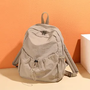 Korean Style Solid Color Nylon Casual Minimalist Large Capacity Unisex College Backpack Daily Travel School Bag