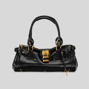 Borsa da Moto Boston Vintage Retrò con Serratura Donna Pelle Sintetica Manico Superiore Borsa a Tracolla Decorata con Rivetti