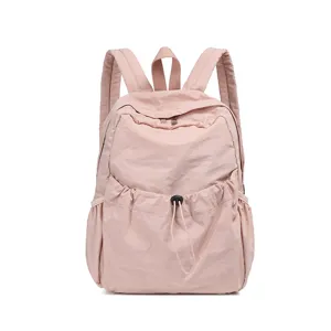 Korean solid color nylon backpack, casual large capacity minimalist daily school day pack.