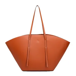 Gran bolso tote de cuero naranja para mujer, elegante bolso de hombro para trabajo vista.