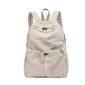 Casual solid color nylon backpack for daily use, large capacity lightweight student bookbag.