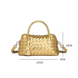 Goldene geflochtene Damentasche Schultertasche Umhängetasche modische Pendlerhandtasche