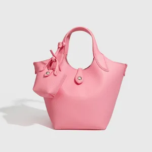 Rosa Mini Eimer Handtasche, minimalistische Gemüsekorb-Tragetasche mit niedlicher kleiner Tasche.