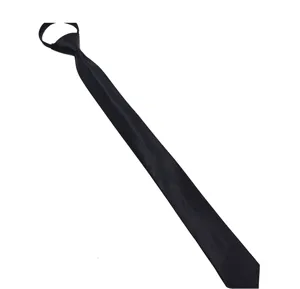 Corbata negra clásica con cremallera para hombre, corbata estrecha de satén de 5 cm elegante.