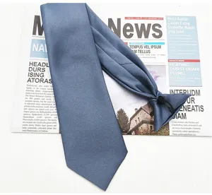 Men's solid blue zipper tie pre-tied clip-on necktie for business formal suit daily wear