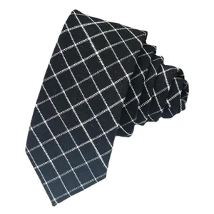 Classic black and white plaid slim necktie for men stylish business casual wear