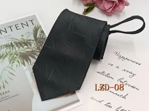 Black business zipper tie for men, easy-to-wear lazy tie with stylish pattern design.