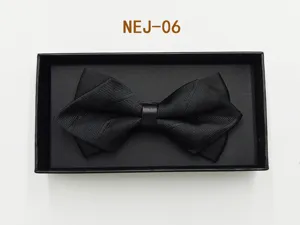 Men's solid black bow tie in a gift box, perfect for formal weddings and business suits.