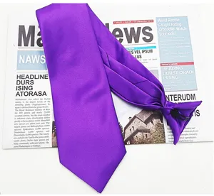 Mens purple pre-tied zipper tie formal business suit necktie solid color ready-made neckwear