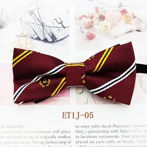 Nœud papillon bordeaux style britannique pour enfants rayures jaunes bleues modèle