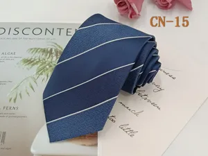 Navy blue striped men business necktie 8cm jacquard polyester formal office wear tie.