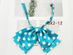 Detailed view of the blue polka dot bow tie for women's JK uniform sailor collar accessory.