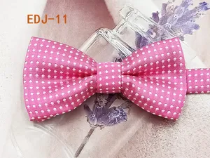 Pink polka dot bow tie for kids and pets, double layer polyester fabric, cute accessory.