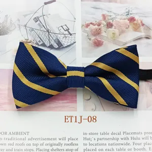Nœud papillon rayé pour enfants classique bleu marine et jaune cravate formelle garçons filles