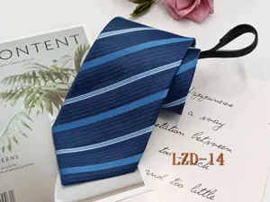 Men's business zipper tie blue striped necktie professional wear easy zip tie pre-tied