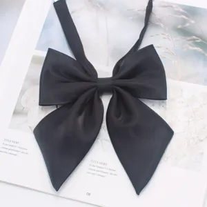 Black JK uniform bow tie, sharp corner large feather design, solid color student collar accessory.