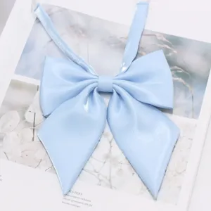 Korean style college jk uniform bow tie, light blue shiny sharp corner large ribbon collar.