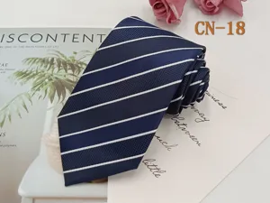 Men's Navy Blue Striped Business Necktie Classic Polyester Woven Formal Neckwear accessory
