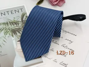 Men blue striped zipper necktie for business formal wear accessory close-up detail view