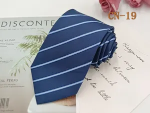 Classic blue business men's tie with elegant light blue diagonal stripes for formal wear.