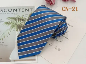 Men's blue and grey striped formal business necktie for professional office wear