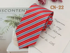 Classic red white and blue striped men necktie for business wear, woven jacquard fabric.