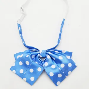Blue polka dot JK sailor uniform bow tie with adjustable neck strap main product view.