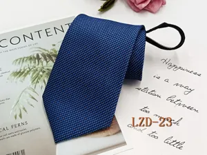 Men's business blue zipper tie formal lazy necktie pre-tied textured suit accessory for men.