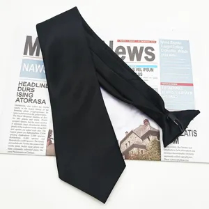Classic black pre-tied necktie with zipper clip design for men formal business wear main view