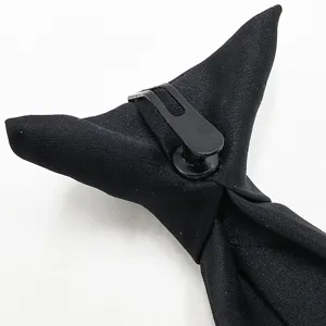 Solid black clip-on necktie for men, easy wear pre-tied formal business tie with buckle design.