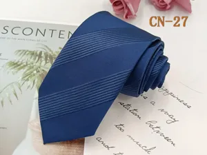 Classic blue striped men's necktie for business formal wear, elegant jacquard woven tie.