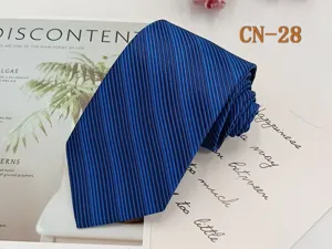 Classic blue striped necktie for men, business formal wear polyester silk tie accessory.