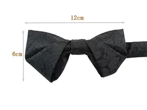 Black paisley jacquard men's bow tie formal wedding groom suit accessory size 12x6cm