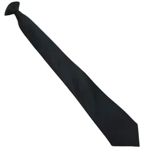 Solid black clip-on tie for men formal suit business wear adjustable zipper necktie