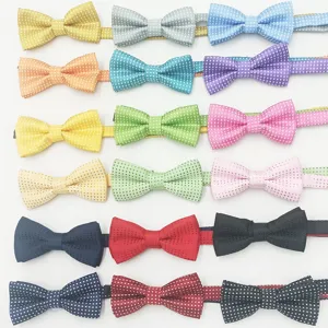 Colorful polka dot double bow ties for kids and pets, made of durable polyester material.