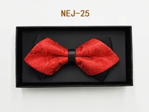 Elegant red and black patterned bow tie in a black gift box for men wedding formal suit