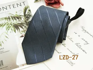 Detailed close-up view of dark grey striped zipper tie designed for business men daily wear.