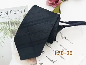 Black striped zipper necktie for men, 8cm business formal lazy tie ready to wear.