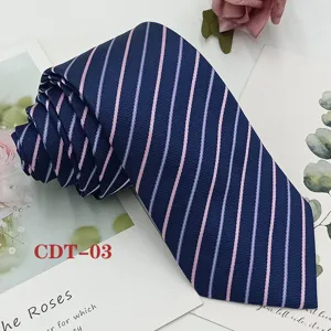 Men formal business navy blue necktie with pink stripes elegant jacquard woven tie