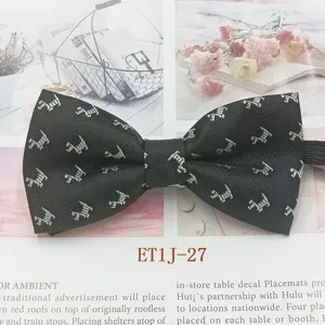 Noeud papillon noir pour enfants avec motif blanc, style britannique élégant garçons filles.