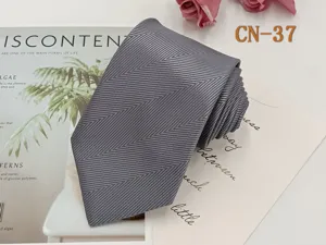 Classic grey striped men's necktie for business wear, 8cm jacquard woven tie for formal style.