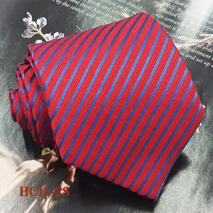 Red and blue striped silk necktie, exquisite texture detail shot for formal wear.