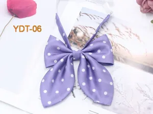 Purple polka dot JK bow tie for women, cute uniform collar ribbon with adjustable strap.