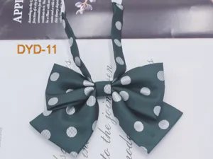 Dark green polka dot JK uniform bow tie, double layer student collar accessory for daily outfit.