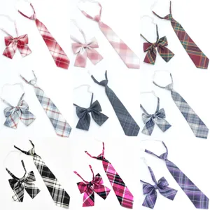 Japanese Preppy Style JK Uniform Plaid Tie Bow Set Polyester Pre-Tied Necktie Fashion Student Accessories