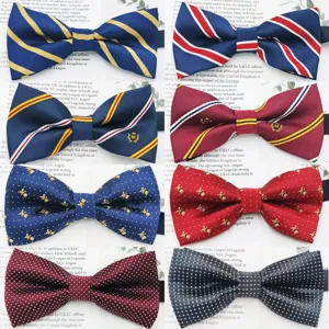 Men's Business Casual Jacquard Striped Bow Tie Classic Polyester Silk Bowtie Wedding Party Groom Neckwear