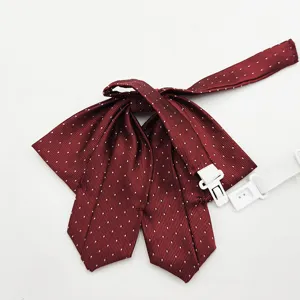 Red polka dot JK uniform bow tie, Japanese style cute neck ribbon for women main view.